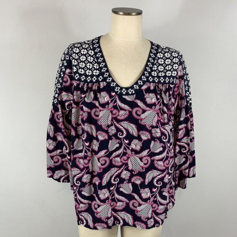 NWT Crown & Ivy Navy Pink White Power Pop Floral Tunic Blouse Top Size Small